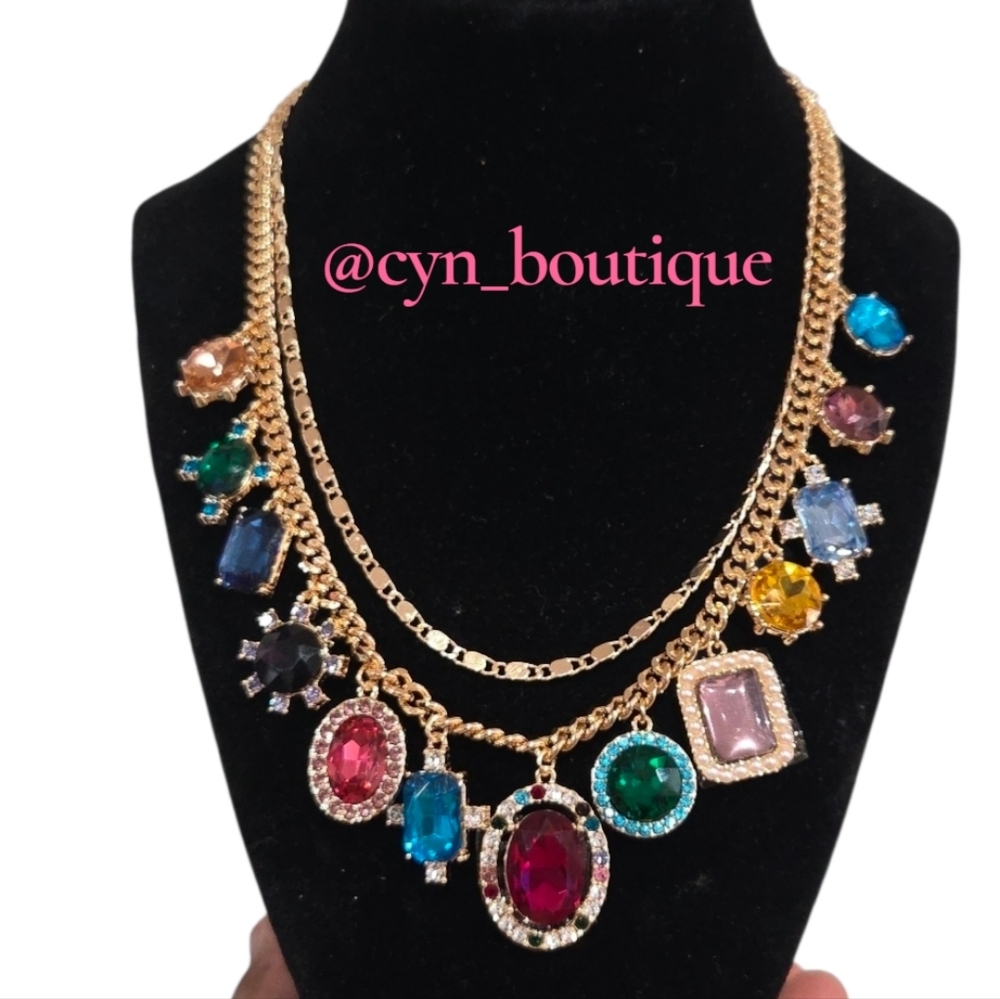🌈▪️House of Harlow ▪️Gorgeous  Gold Tone Multicolor Gemstone 17in Necklace